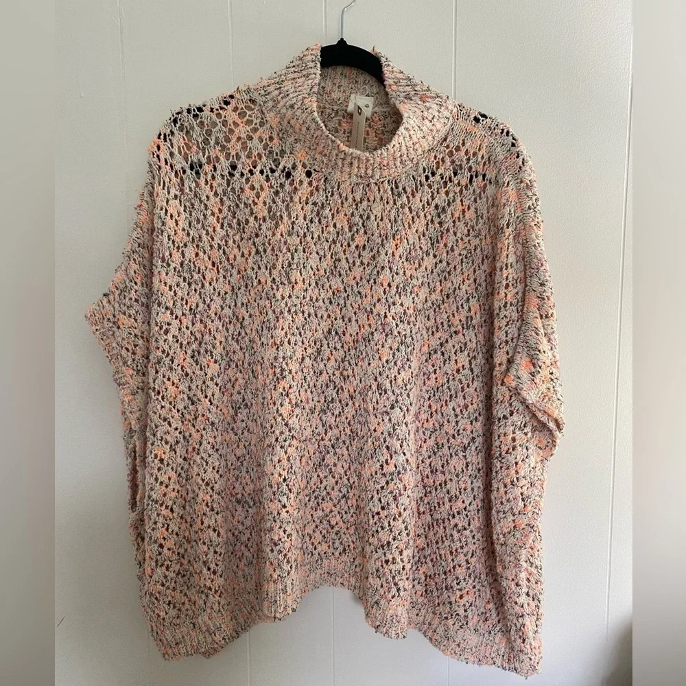 ANTHROPOLOGIE Akemi & Kin Hattie Multi Color Chunky Knit Poncho Sweater OS NWT - Picture 7 of 15